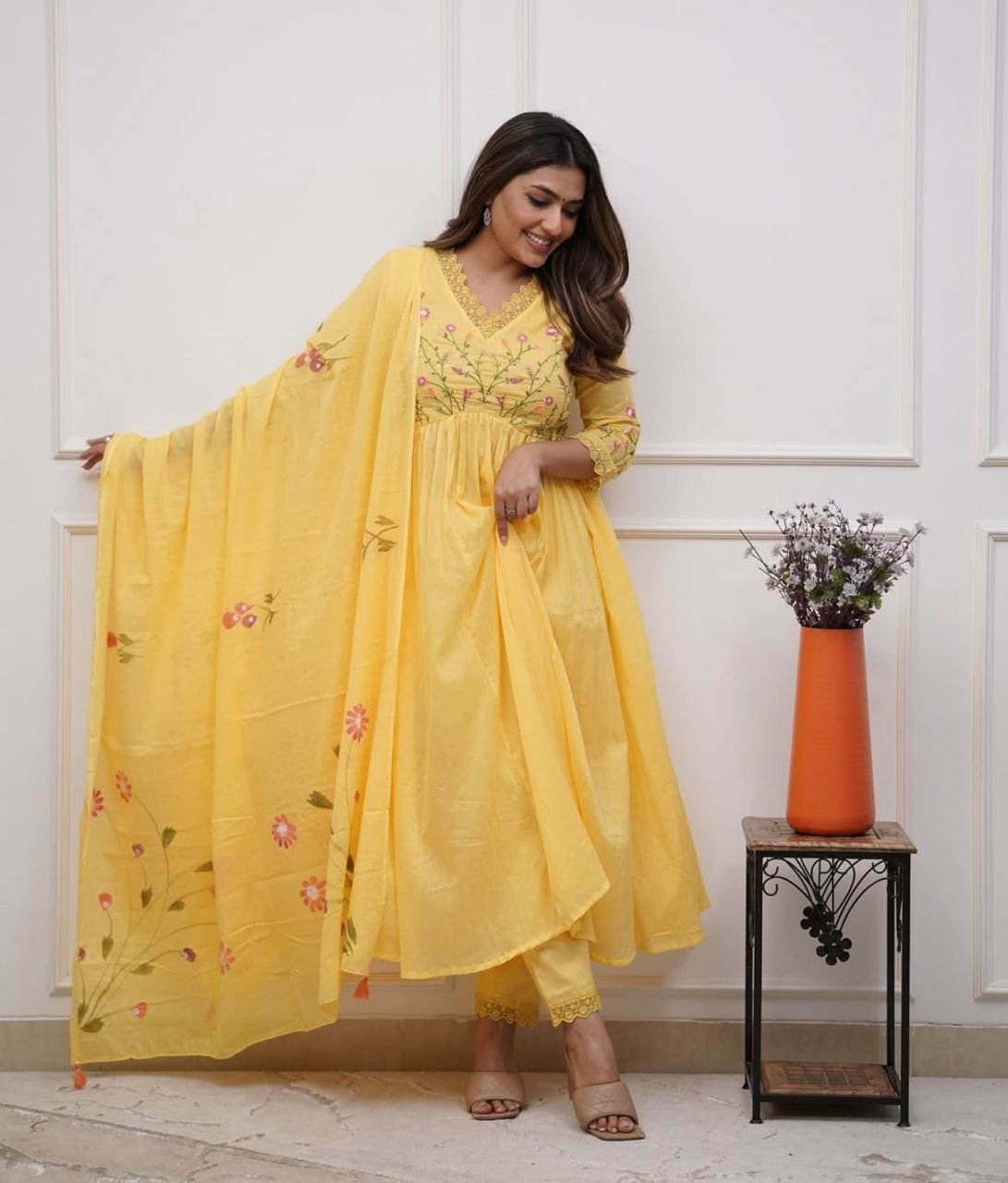 Cotton Embroidered Kurta Set with Malmal Dupatta